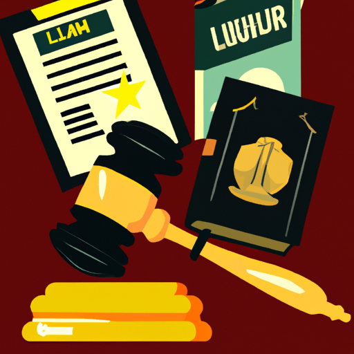 1. תמונה המתארת סמלים שונים של חוק, כמו פטישון, כדי לייצג את ההשלכות המשפטיות של ביטוח עובדים זרים.